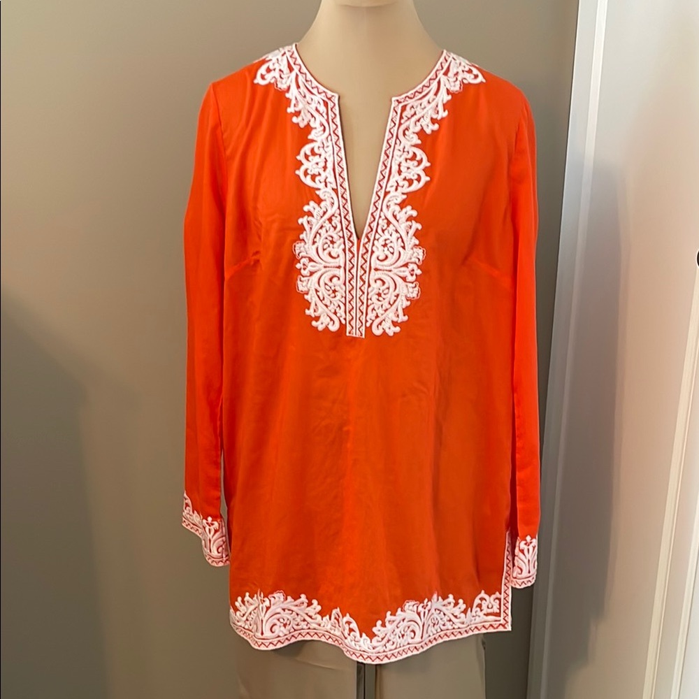 MICHAEL Michael Kors Embroidered Orange Top Tunic Women's L